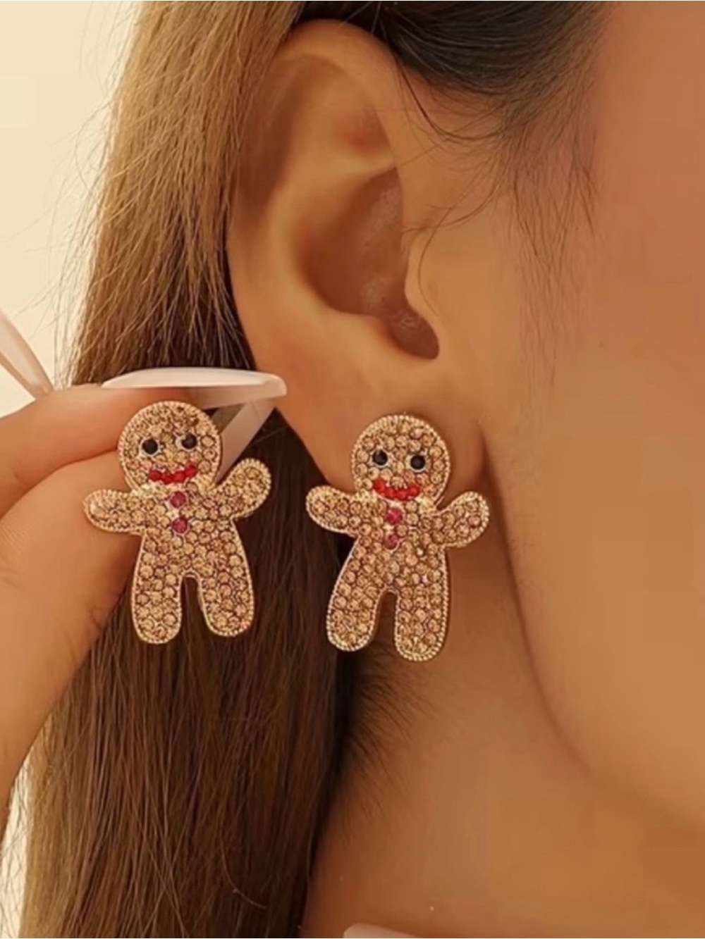 Crystal Gingerbread Stud Earrings - Rose Gold Tone